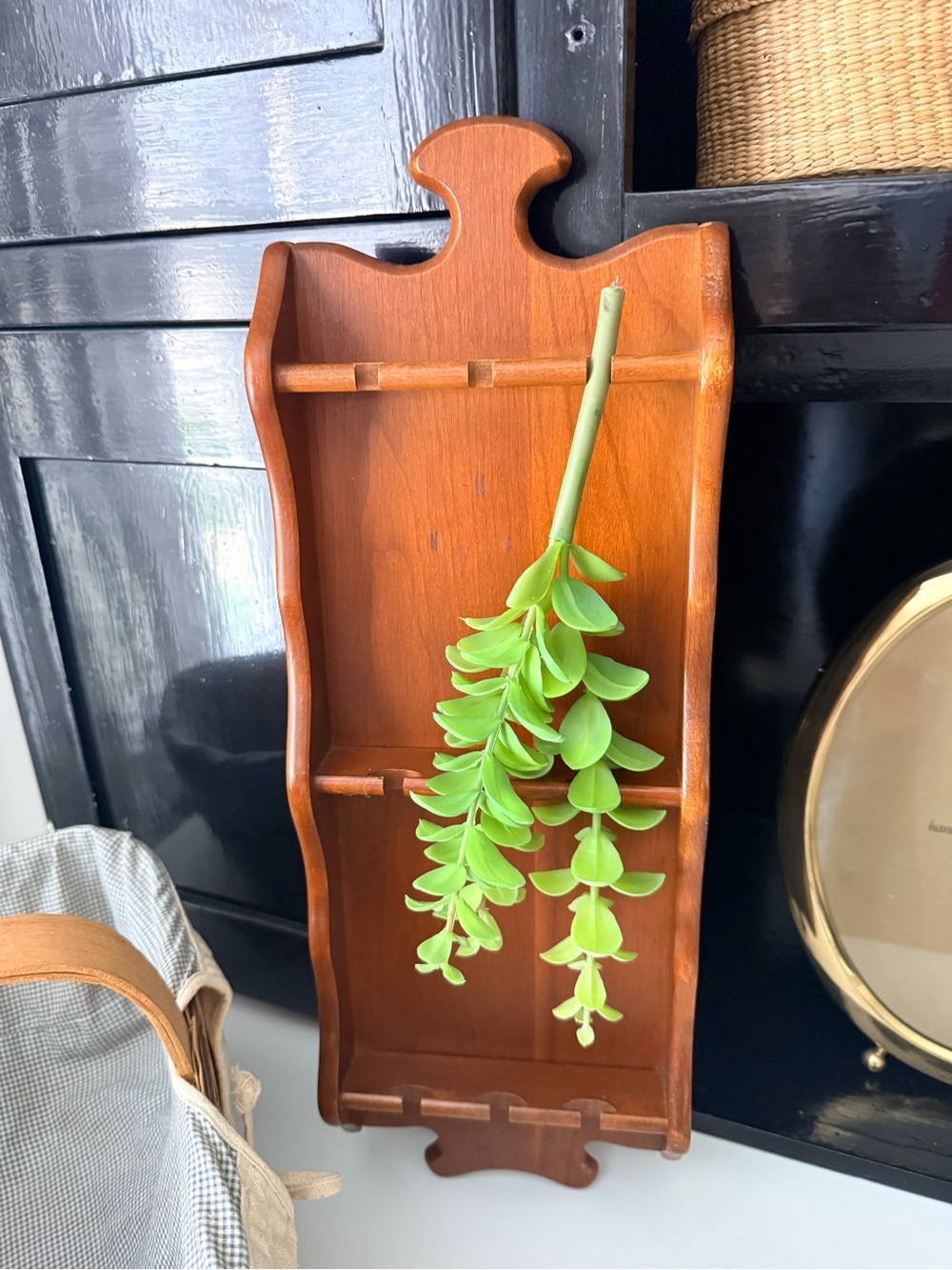 Vintage Cherry Wood Spoon Rack